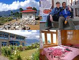 15 09 Lukla Pasang Lhamu Hospital, Jerome Ryan And Palde, Numbur Hotel Outside And Bedroom Palde and I passed the new Pasang Lhamu hospital as we entered Lukla at 11:30, enjoyed a soft drink together, and then I checked in to the comfortable Numbur Lodge, and had my first shower and real bed in over two weeks. Ah, what luxury! After dinner, I gave the crew their tips and went to my comfortable bed for a warm comfortable nights sleep.